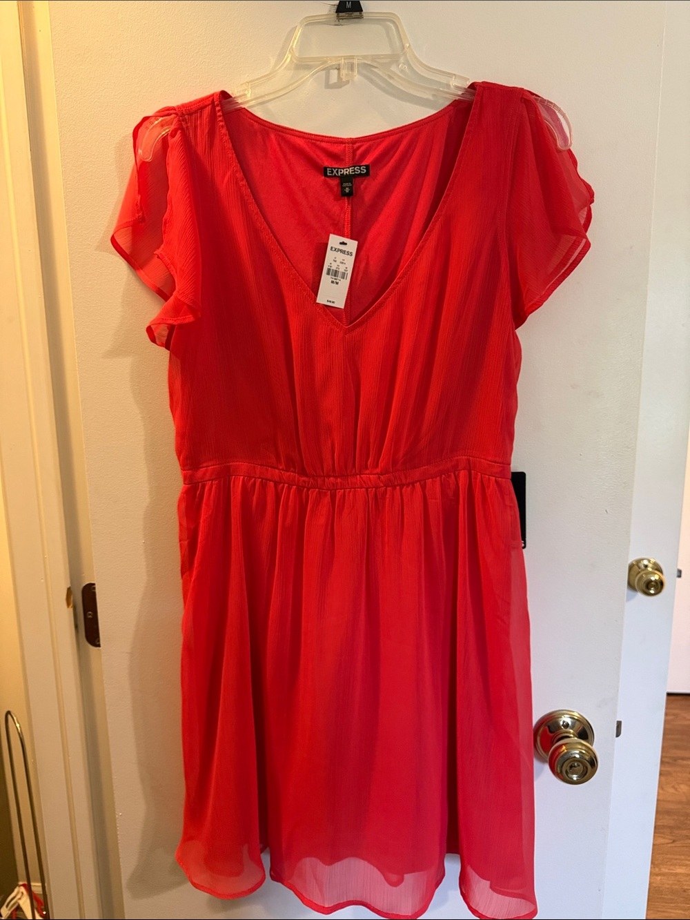 Express Bright Red V-Neck Chiffon Dress
